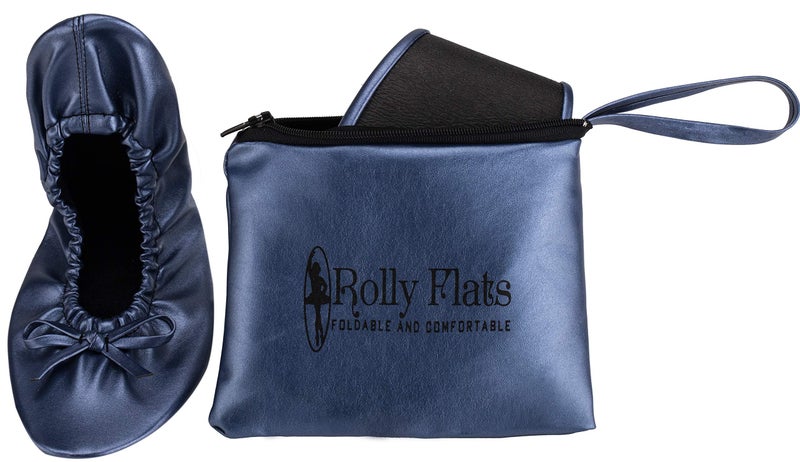 Rolly Flats Women's Foldable Flats â€“ Portable Ballet Slippers Shoes for Travel, Wedding â€“ Fits in Purse (L, Navy Blue) - Image 1